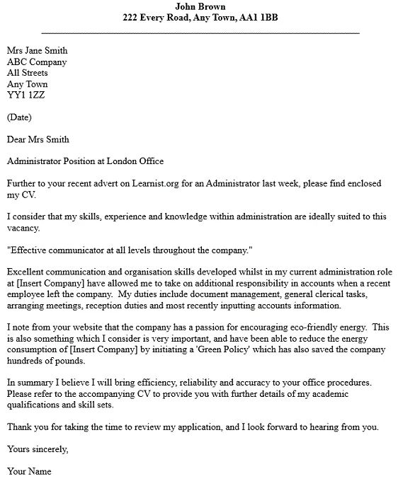 40953 cover letter formatting