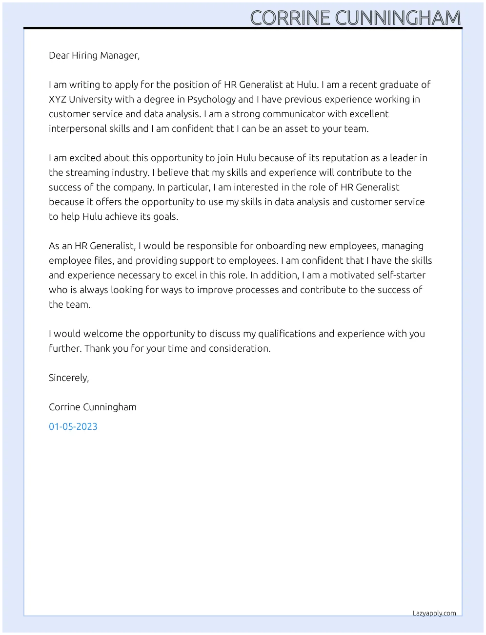 40955 hulu cover letter structure