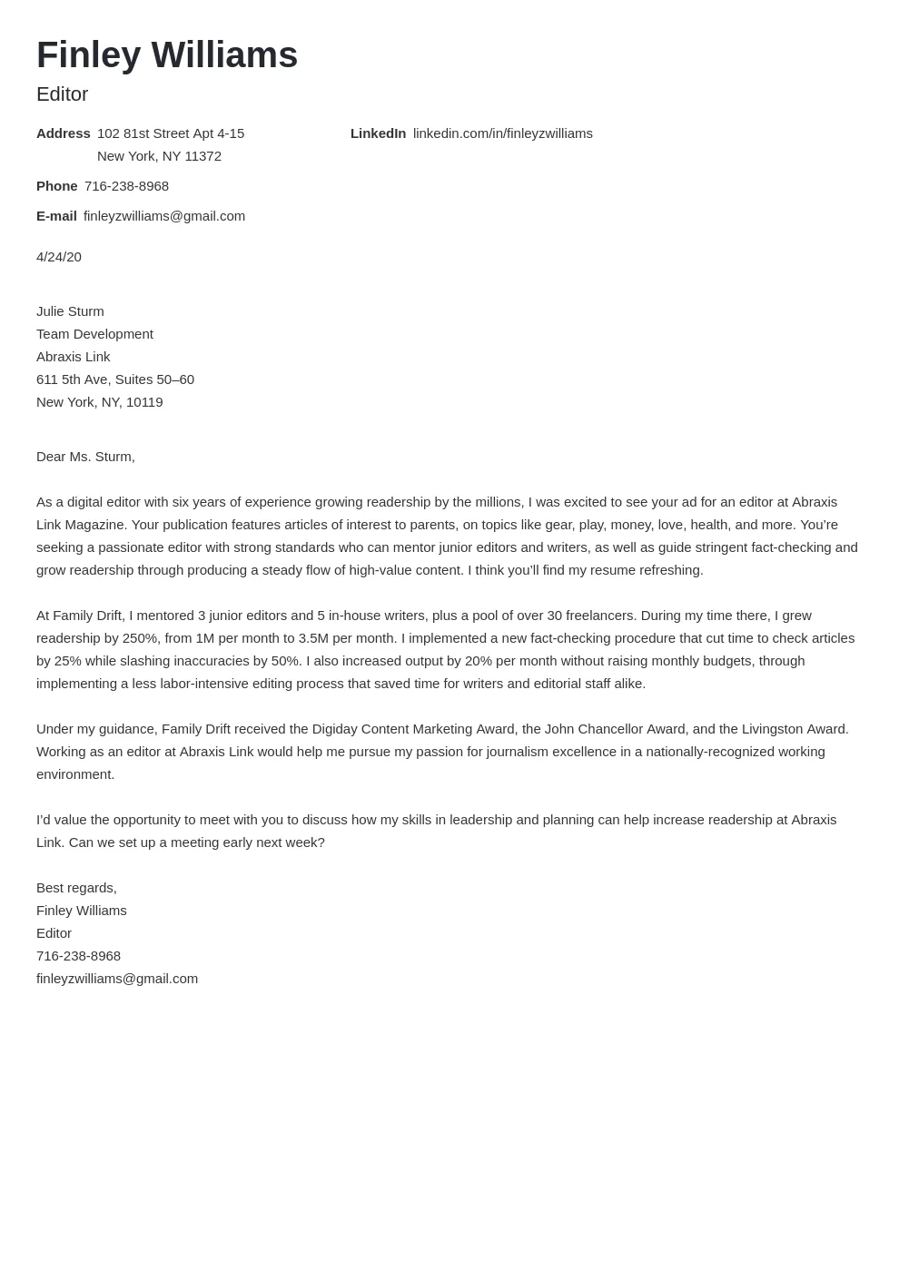 40966 cover letter purpose