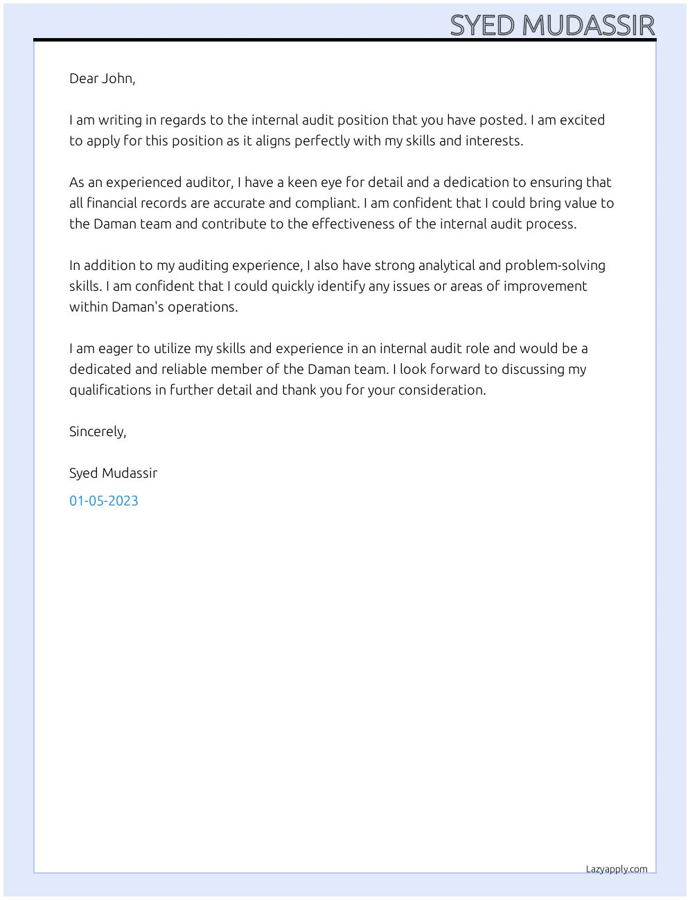 40967 cover letter audit best practices
