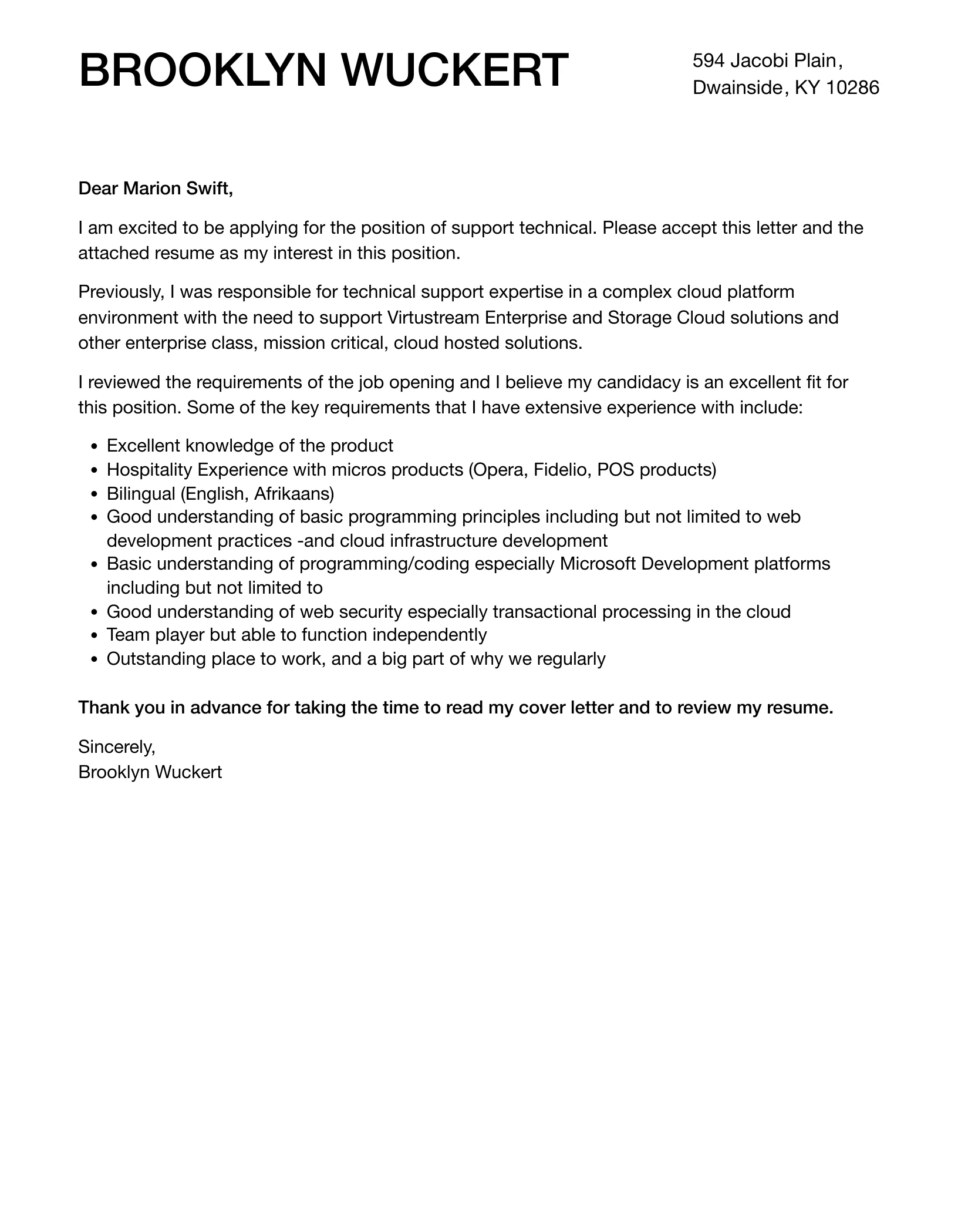 40969 tech support cover letter 6