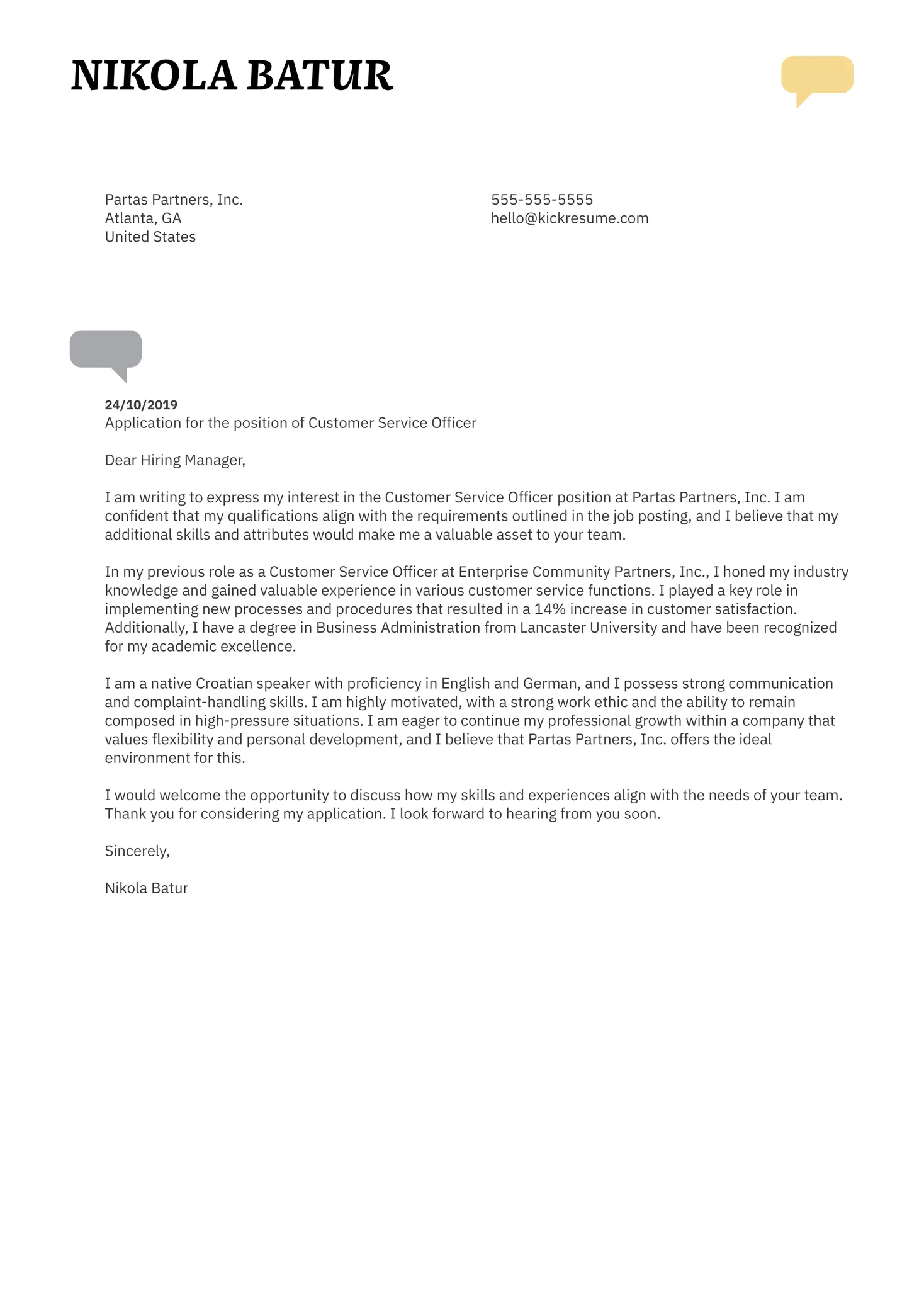 40971 customer service cover letter formatting