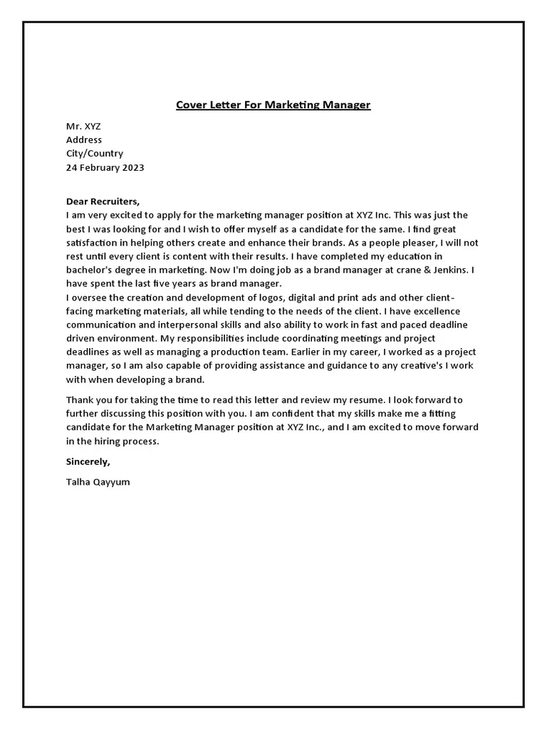 40973 marketing manager cover letter