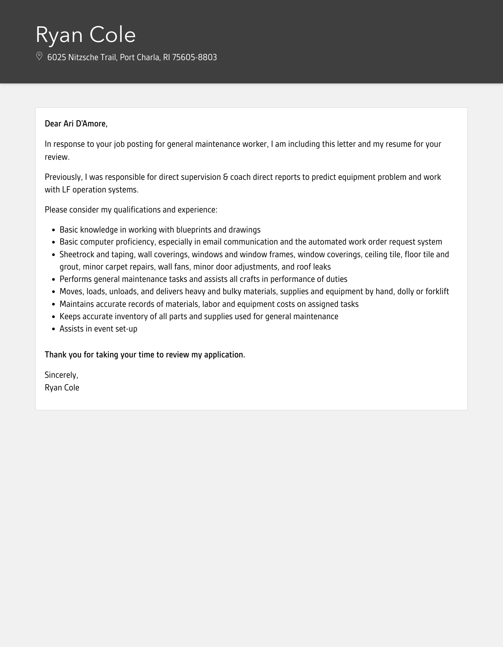 40977 maintenance cover letter closing