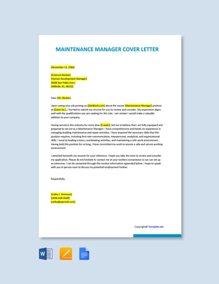 40977 maintenance cover letter components