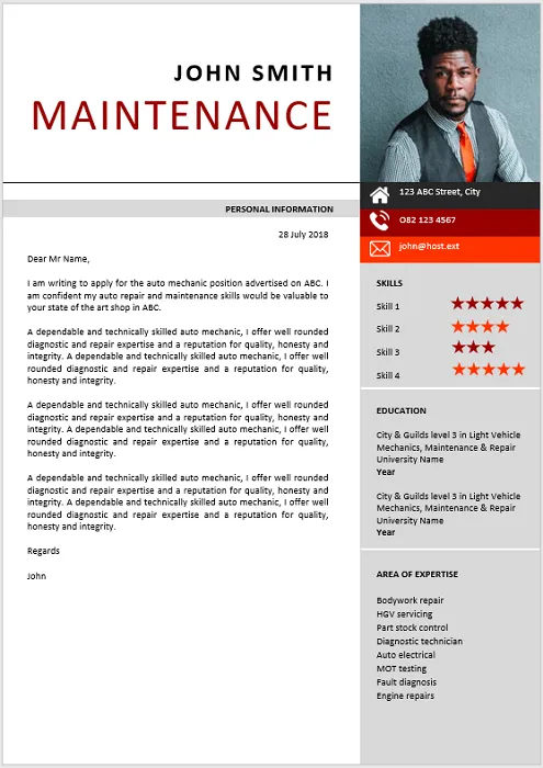 40977 maintenance cover letter formatting
