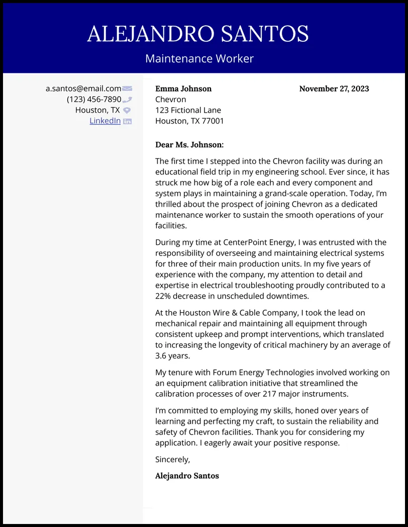 40977 maintenance cover letter skills