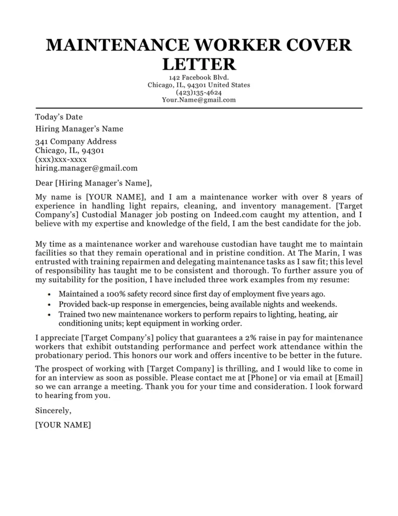 40977 maintenance cover letter writing