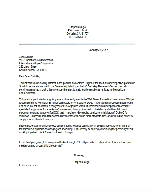 40984 cover letter contact information