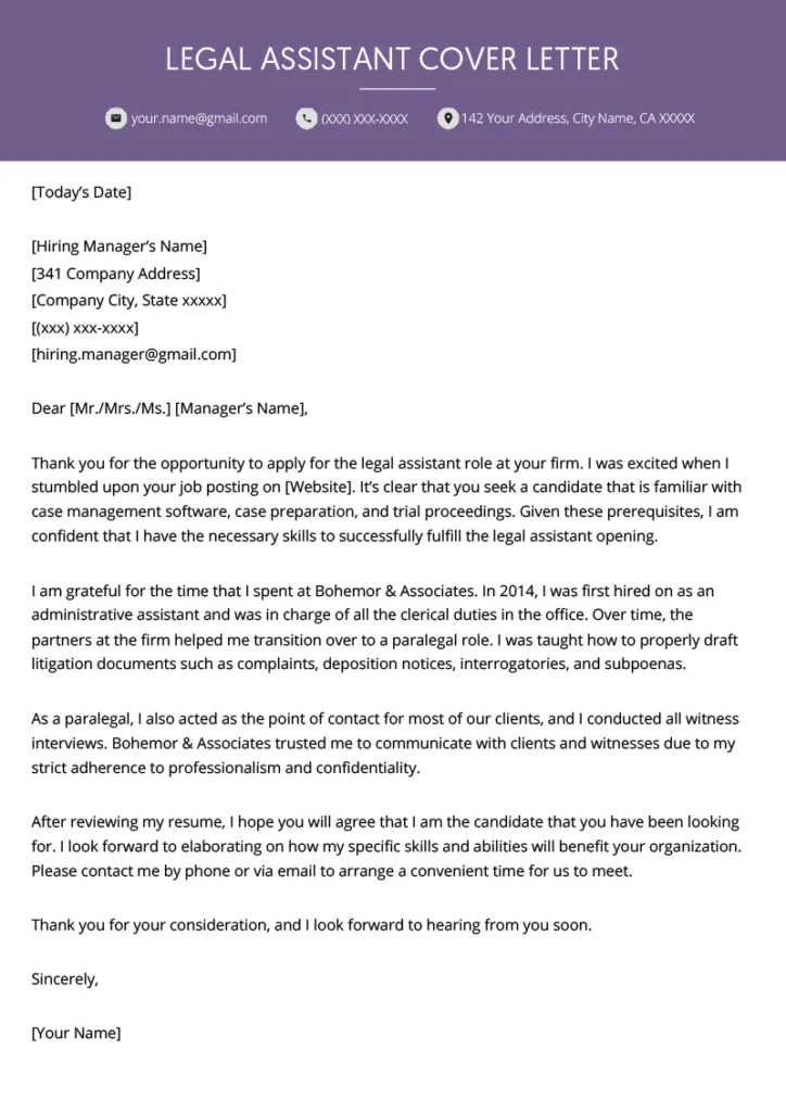 40985 legal assistant cover letter