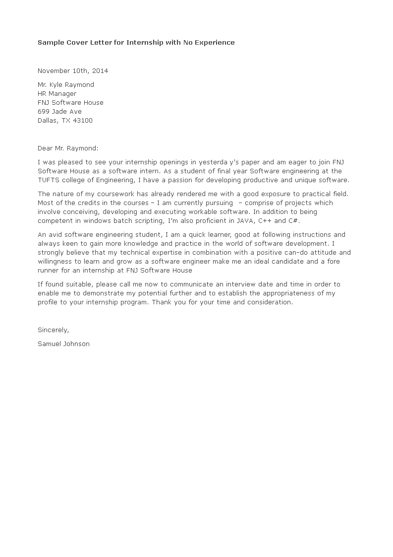 40991 cover letter internship