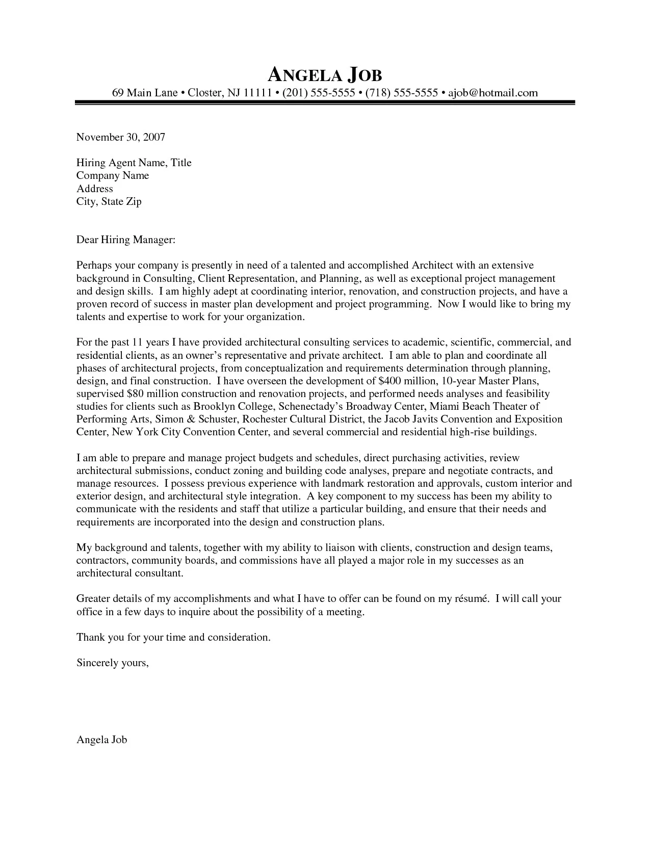 40996 architecture cover letter components