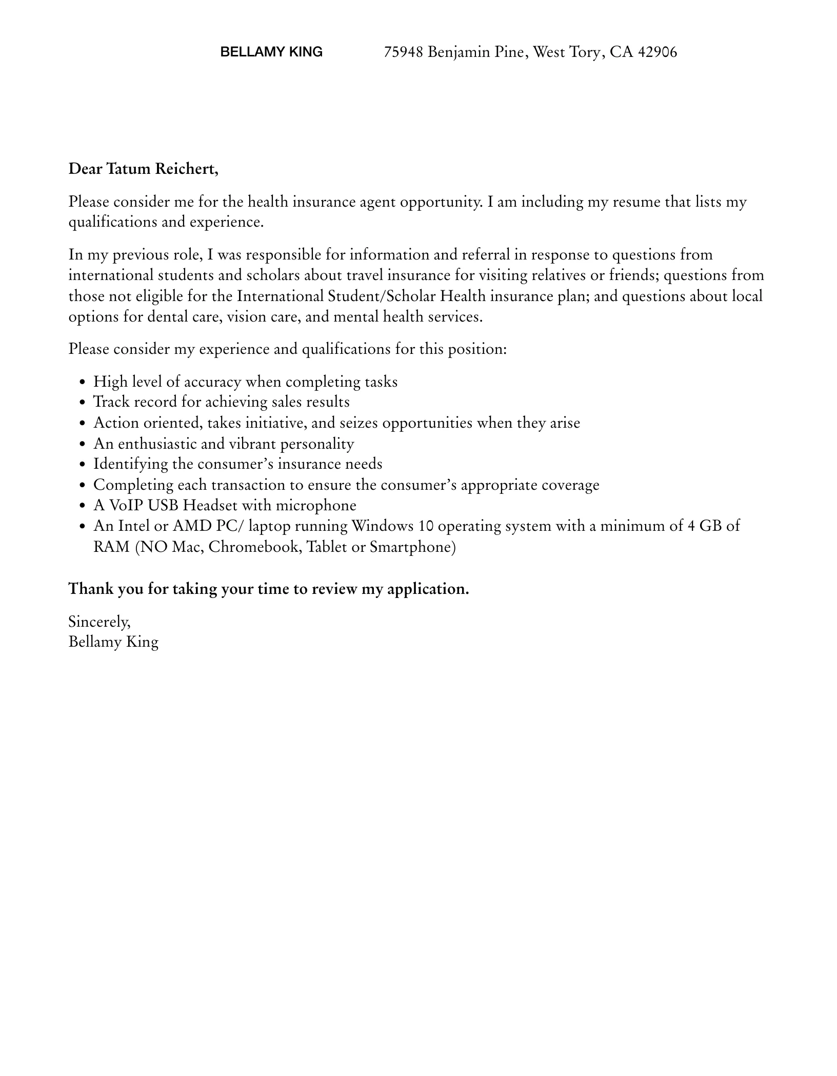 41005 health insurance cover letter proofreading