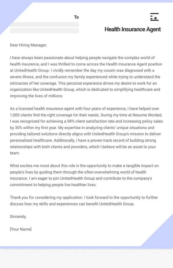 41005 health insurance cover letter structure