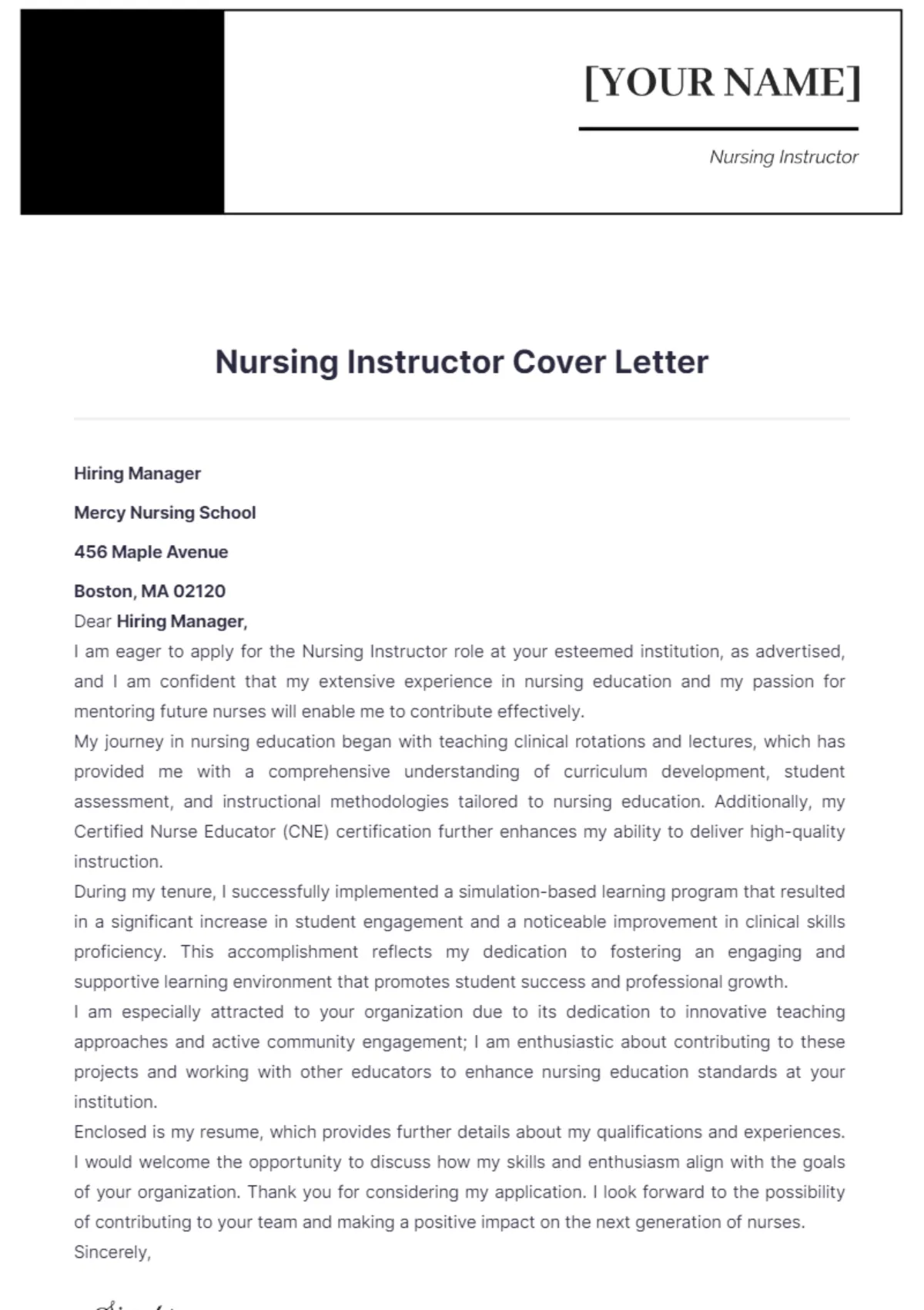 41009 cover letter nurse instructor